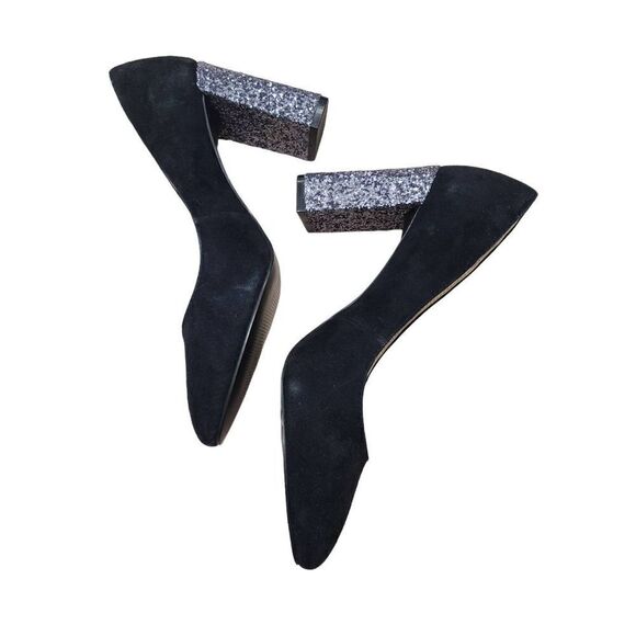 Nine West Sparkle Heels Womens 9M US Black Faux Suede Glitter Chunky High Heels - Picture 7 of 7